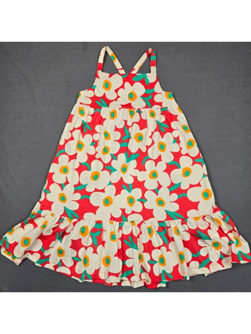 Hanna Andersson Girls Floral Sundress Size 8 Coral & White 100% Cotton